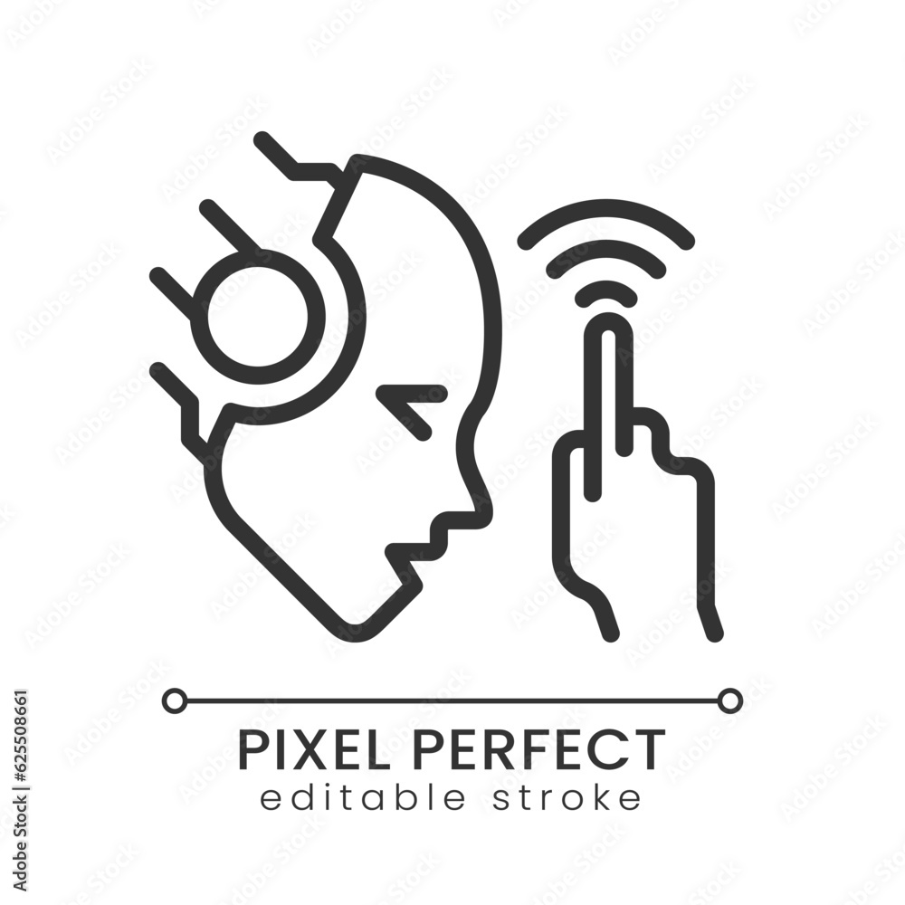 AI touches pixel perfect linear icon. Artificial intelligence tactile development. Sensor usage. Innovative technology. Thin line illustration. Contour symbol. Vector outline drawing. Editable stroke AI touches pixel perfect linear icon. Artificial intelligence tactile development. Sensor usage. Innovative technology. Thin line illustration. Contour symbol. Vector outline drawing. Editable stroke