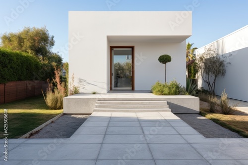 A simple residential home featuring a paved concrete pathway leading up to the entrance. © 2rogan