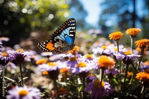  Butterfly Garden With Colorful Flowers, Generative AI