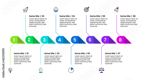 Infographic template. Abstract horizontal line with 8 steps