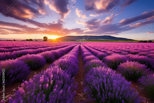  Lavender Field With Rows Of Blooming Flowers  Generative AI 