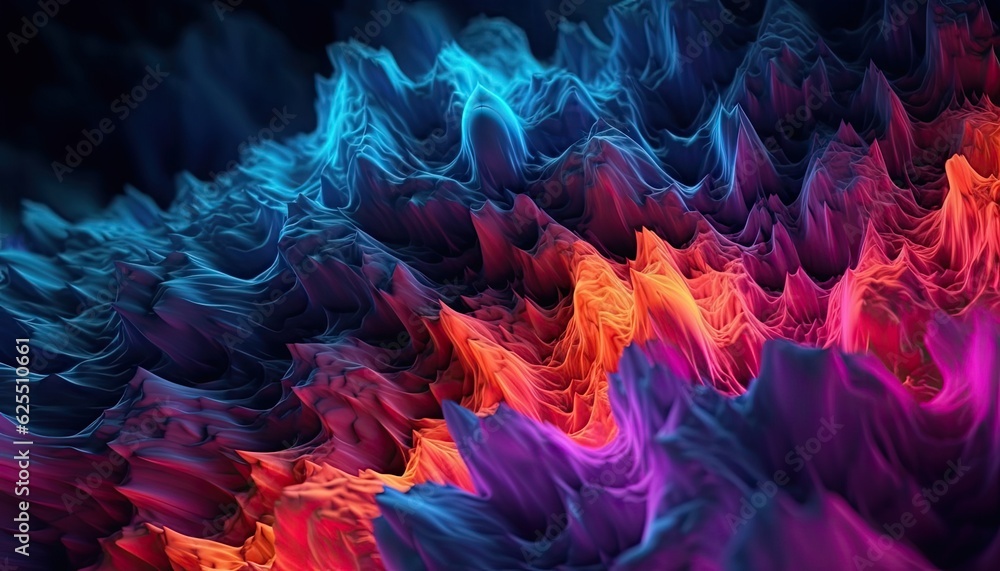 Mysterious dark abyss neon color abstract 3D render wallpaper, background