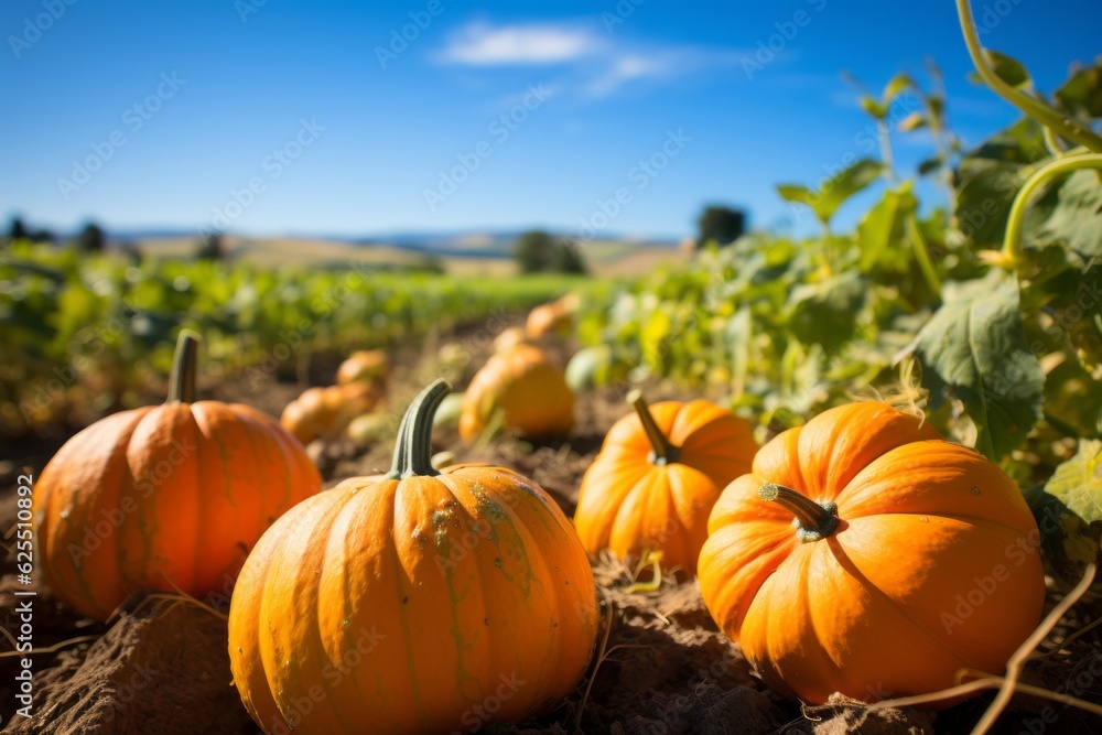 Pumpkin Patch With Ripe Pumpkins Ready To Harvest, Generative AI