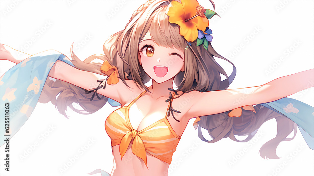 Obraz premium hand drawn cartoon anime summer cool swimsuit girl illustration