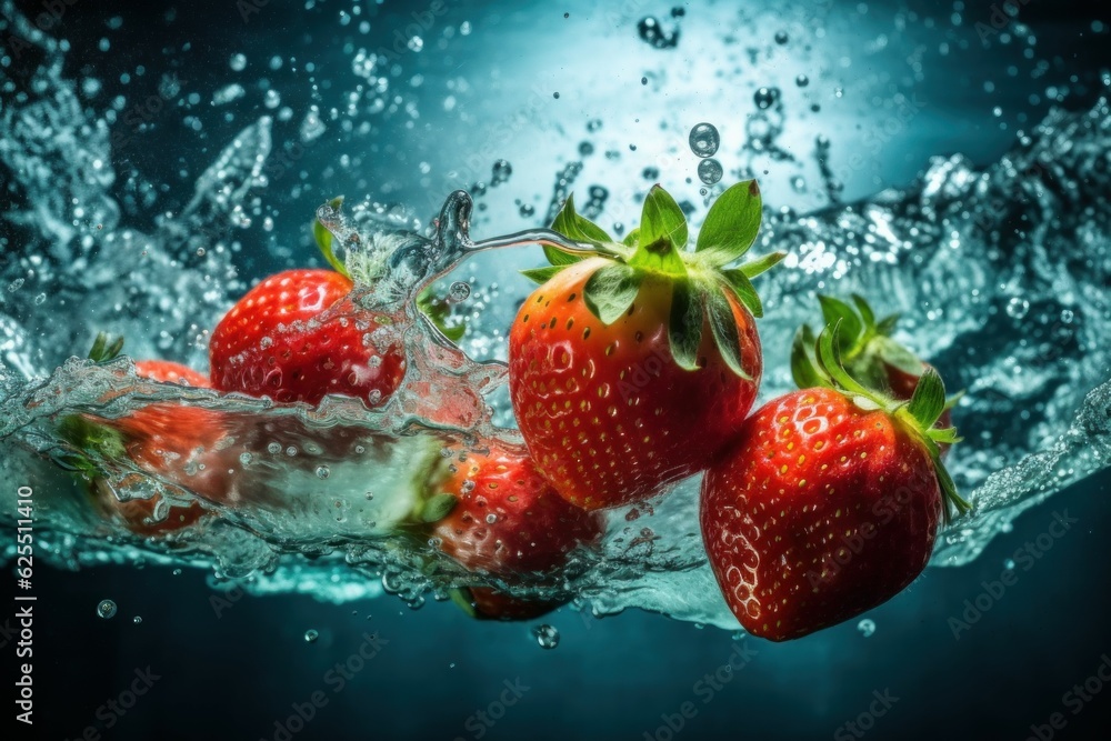 Strawberries water floating. Generate AI Strawberries water floating. Generate AI