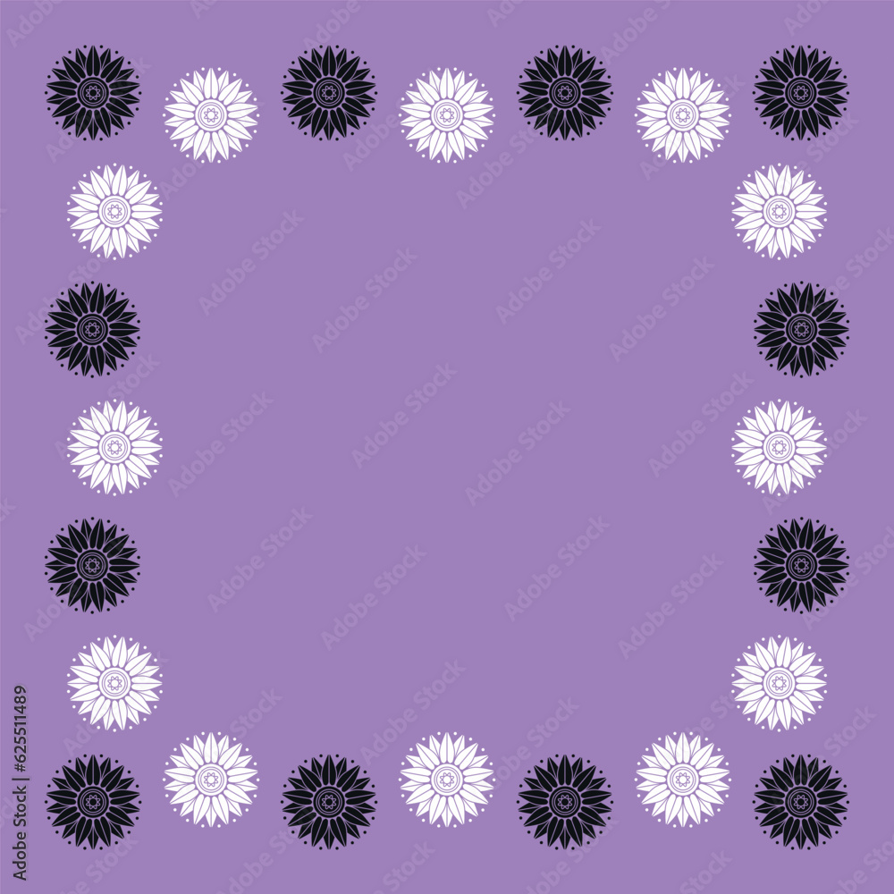 Floral-vintage pattern. Frame with flowers. Lilac background.