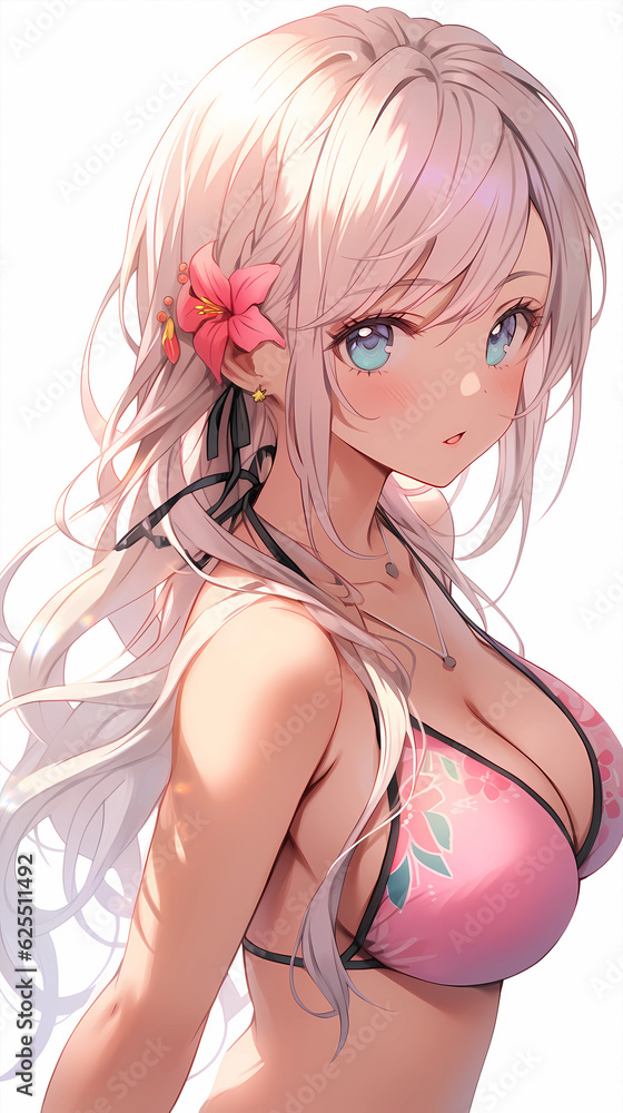 Fototapeta premium hand drawn cartoon anime summer cool swimsuit girl illustration