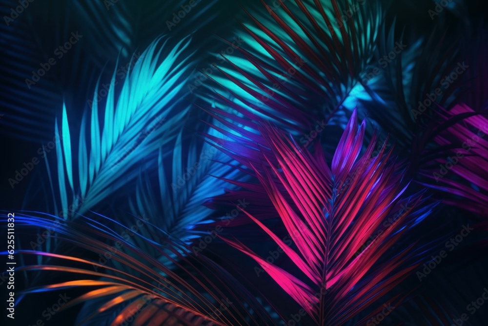 Tropical leaves neon. Generate Ai
