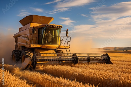 Vast Golden Wheat Field With A Farmer Using Combine Harvester  Generative AI