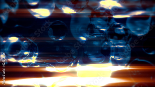 glowing blue smooth wax liquid particles - dark bokeh bg - abstract 3D rendering