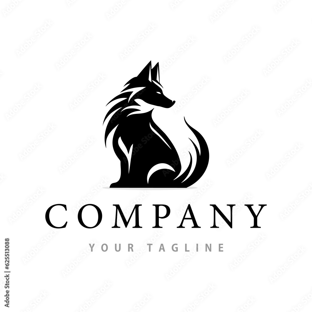 Fox logo, fox is sitting, silhouette, isolated on white background, design template vector illustration Fox logo, fox is sitting, silhouette, isolated on white background, design template vector illustration