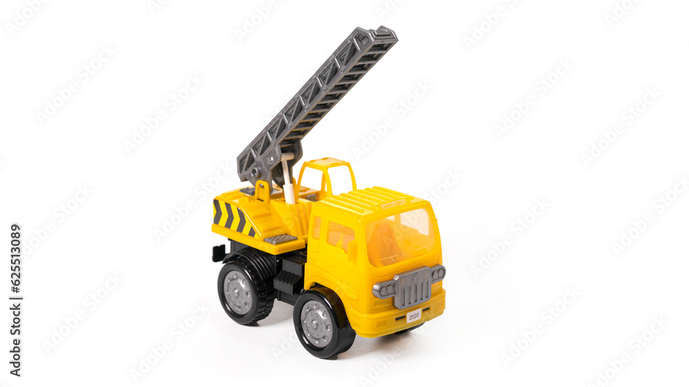Plastic toy car telescopic lift isolated on white background. Plastic toy car telescopic lift isolated on white background.