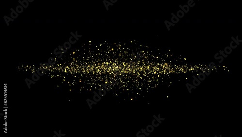 Gold particles abstract background with shining golden particle stars dust on dark galaxy. Beautiful futuristic glittering in space on black background.