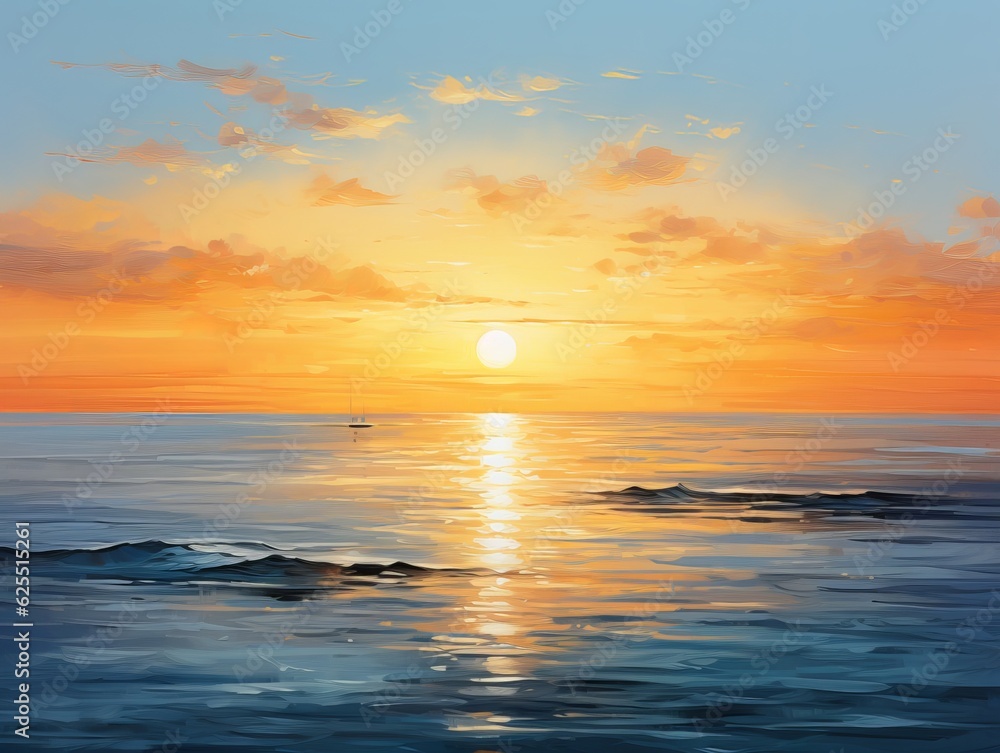 Obraz premium Sunset in the sea in the style of oil painting. Generative ai