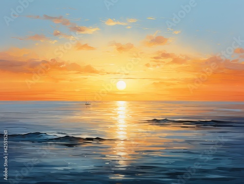 Sunset in the sea in the style of oil painting. Generative ai