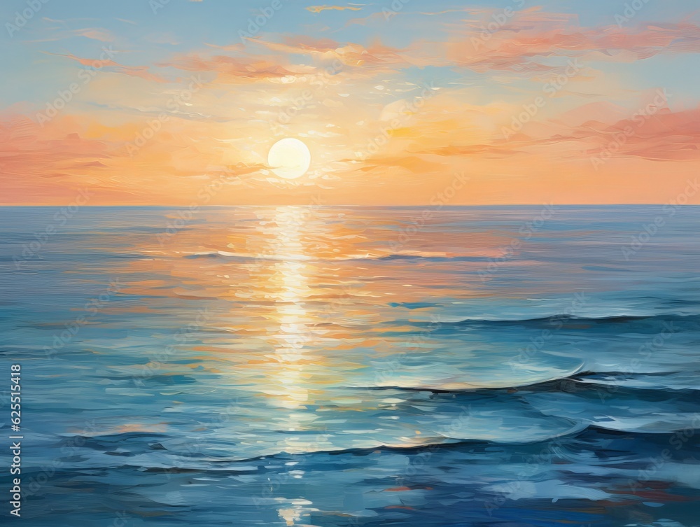 Sunset in the sea in the style of oil painting. Generative ai