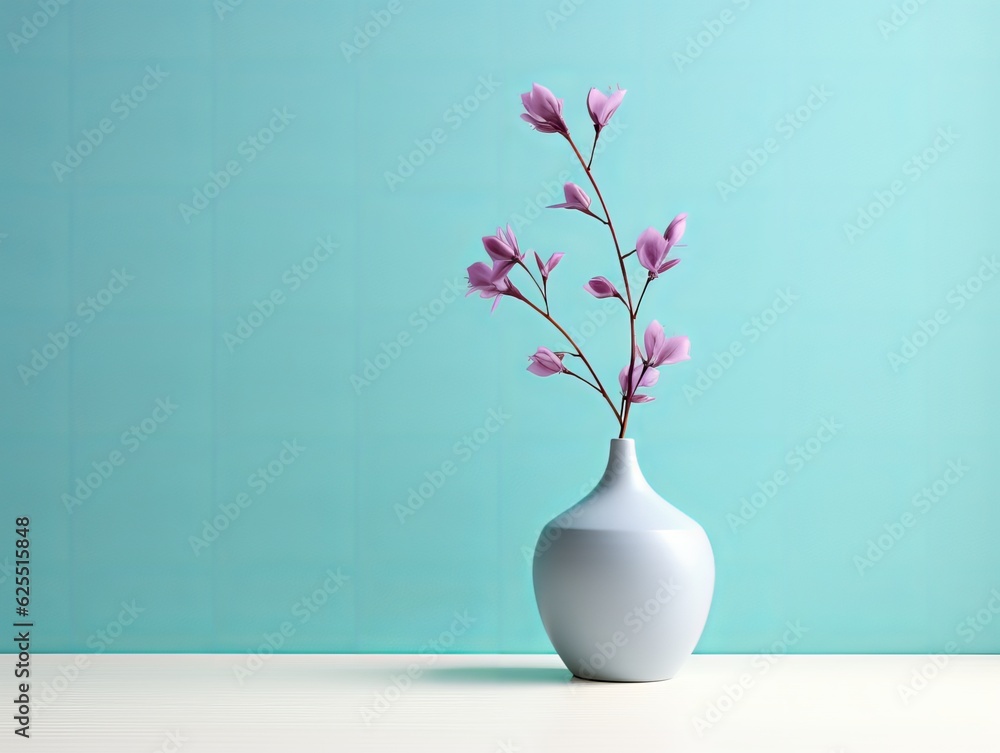 A vase filled with flowers with a smooth background in relaxing colors and pleasing to the eye. Generative ai
