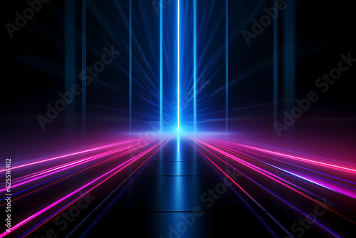 3D Render neon rays blue and purple backgroundGenerative AI