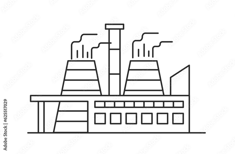 Industrial factory architecture. Power energy station, production plant vector outline illustration