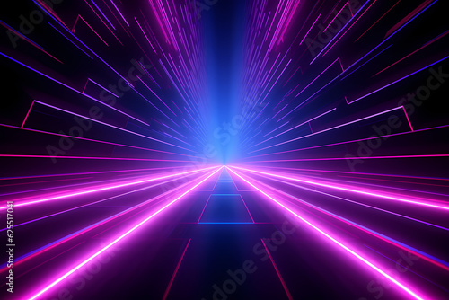3D Render neon rays blue and purple backgroundGenerative AI