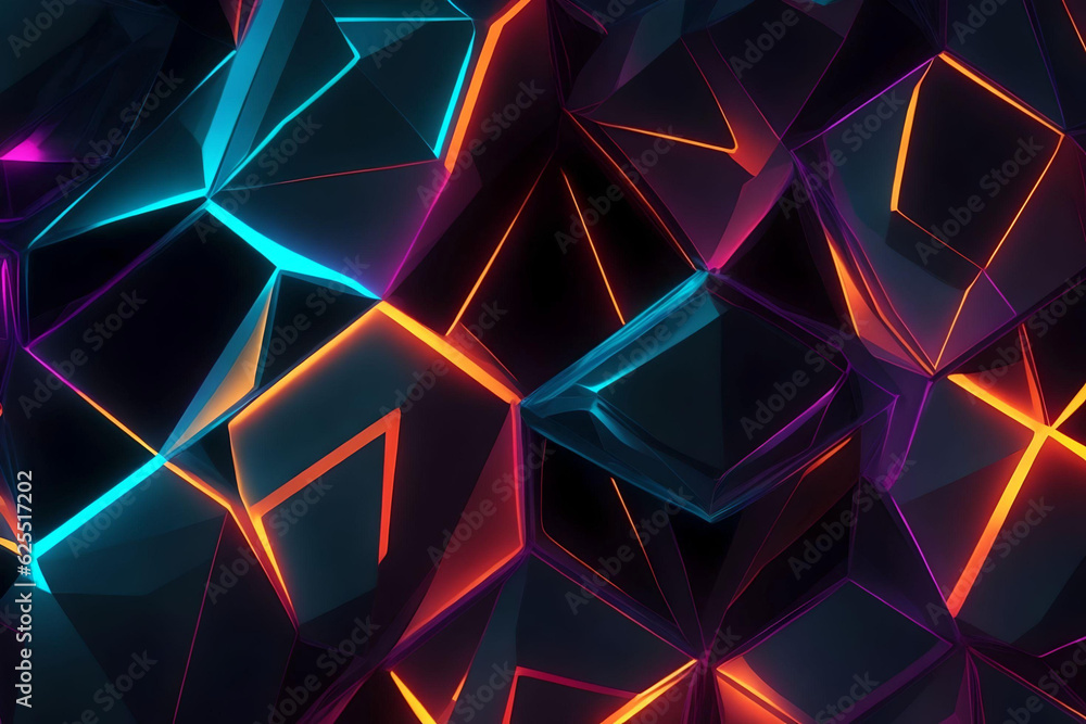abstract background hexagons shape with reflection colorful neon light on dark background. AI Generated. abstract background hexagons shape with reflection colorful neon light on dark background. AI Generated.