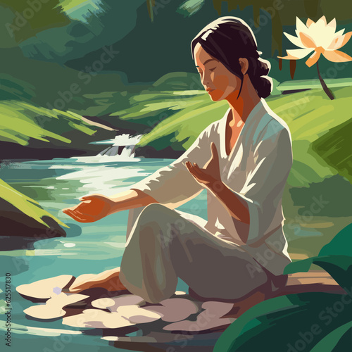 yoga tai chi woman meditating in the nature