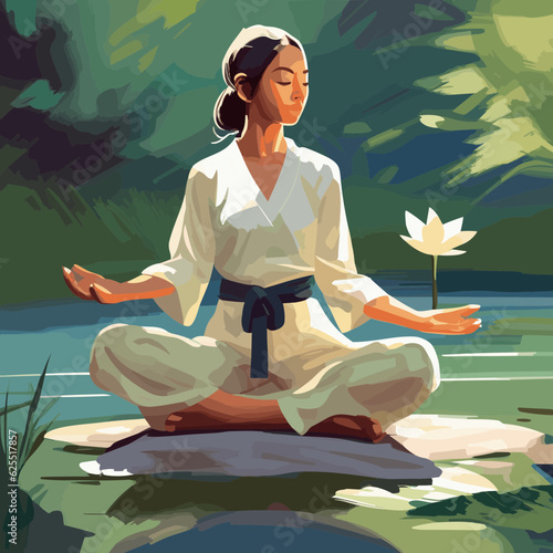 yoga tai chi woman meditating in the nature
