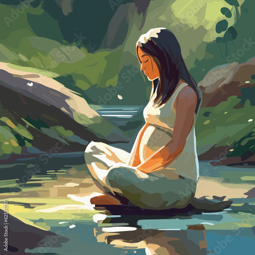 yoga tai chi pregnant woman meditating in the nature