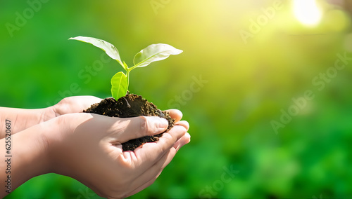 hands holding a plant, ecology, young, isolated, care, grow, dirt, small, human, AI generated 