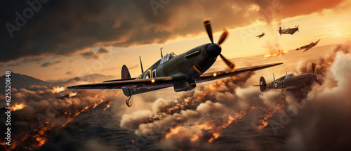 Obraz na płótnie WW2 fighter plane flying through the air