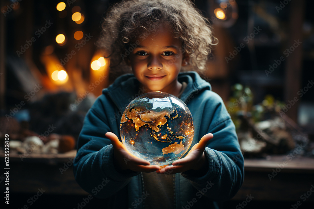 Naklejka premium An inspiring watercolor drawing of a globe with the ozone layer illustrated as a protective embrace Generative AI