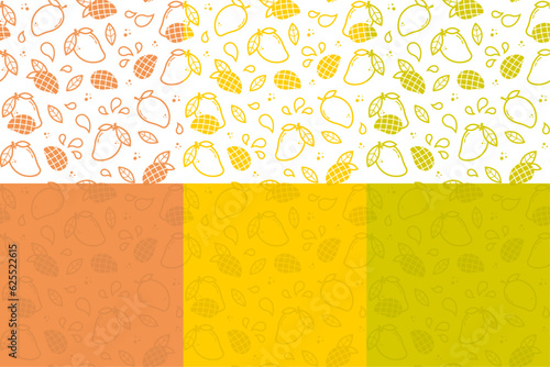 Mango vector seamless pattern in outline style. Fruit for package, kitchen design, fabric and textile. Collection