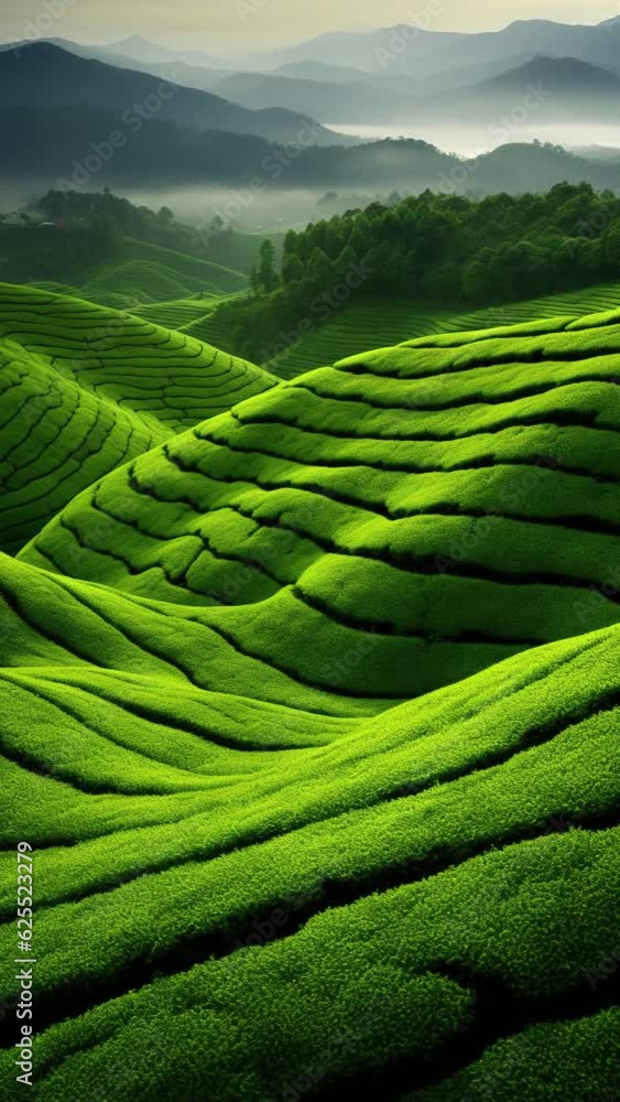 Vertical video amazing aerial view of a tea plantation on the hills Vertical video amazing aerial view of a tea plantation on the hills