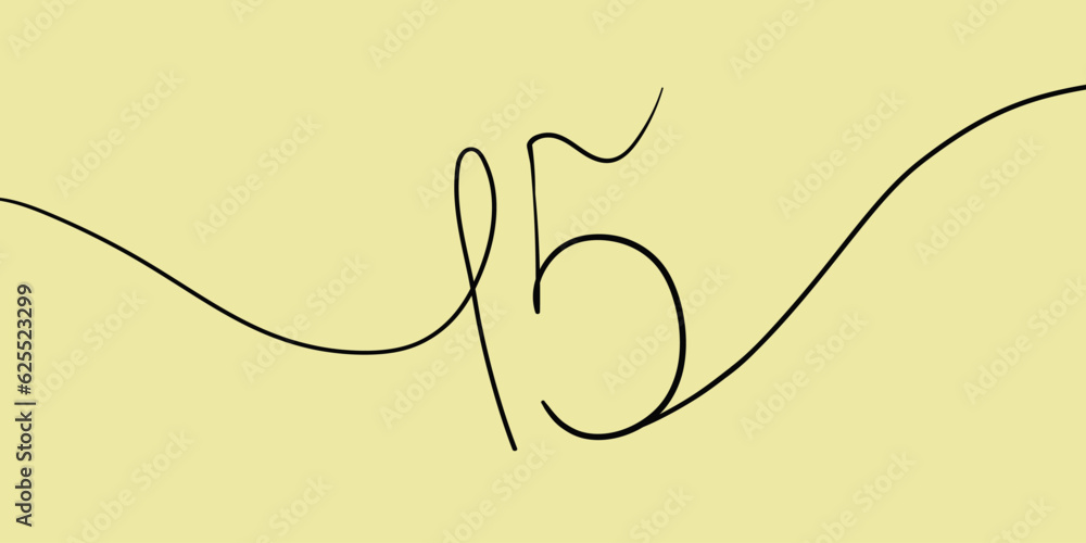 Number 15 line art drawing on yellow background. 15th birthday. Minimal vector illustration Number 15 line art drawing on yellow background. 15th birthday. Minimal vector illustration