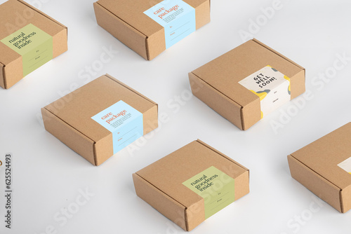 Carton gift box mockup with cover, isolated. cardborad or corrugated boxes for hampers idea