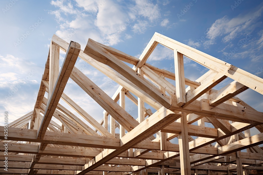 A depiction of a timber rooftop construction, symbolizing residential building. A depiction of a timber rooftop construction, symbolizing residential building.