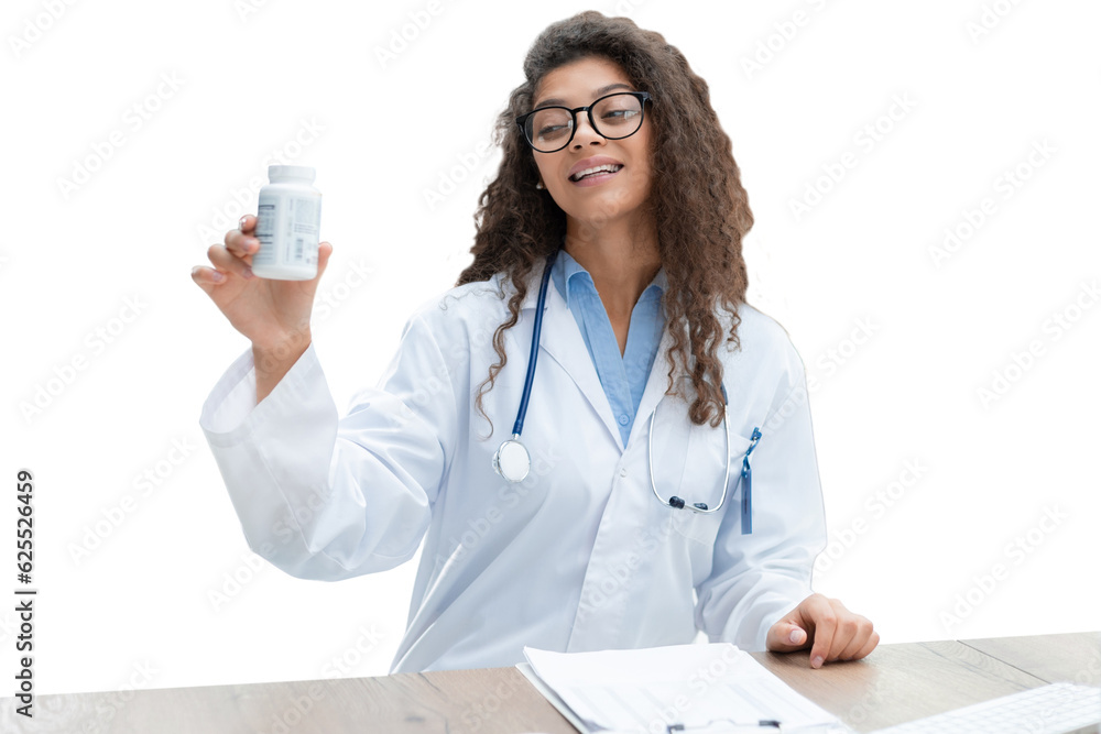 Female doctor holding tablets, working and smiling at camera on a transparent background. Female doctor holding tablets, working and smiling at camera on a transparent background.