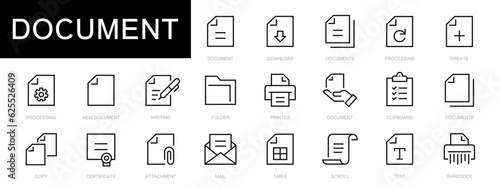 Document thin line icons set. Documents editable stroke icons collection. File symbol. Vector