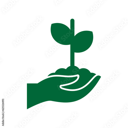 Tree plantation, plant care , planting education logo and vector icon design black and white, green icon.