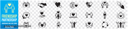Friendship Charity Partnership love line icons. 