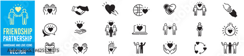 Friendship Charity Partnership love line icons. 
