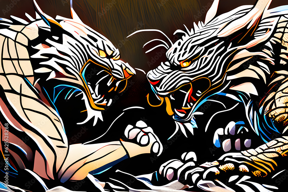 duel between dragon and tiger.
Generative AI duel between dragon and tiger.
Generative AI