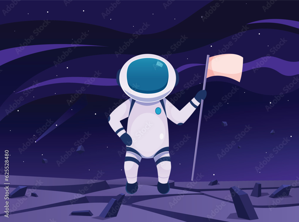 Astronaut vector with man and flag illustration