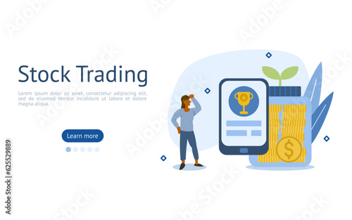 finance growth illustration set. characters take money growth from stock markets. success in business concept. vector illustration.