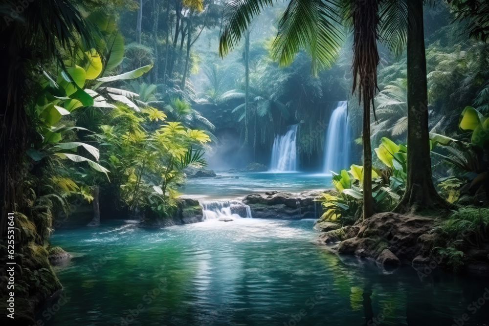 Beautiful Jungle Scene Created with Generative AI Beautiful Jungle Scene Created with Generative AI