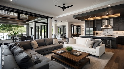 contemporary living room open concept view