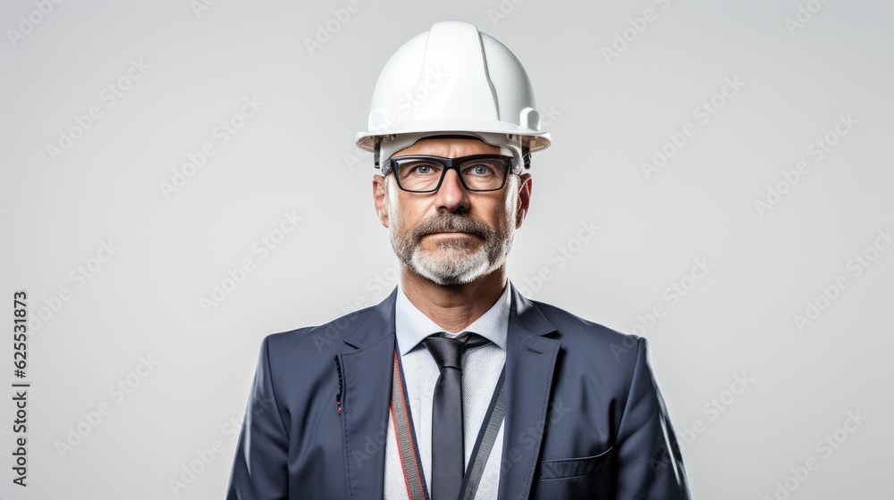 senior construction manager on white background