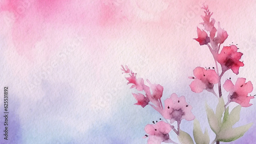 Abstract Floral Pink Showy Speedwell Flower Watercolor Background On Paper