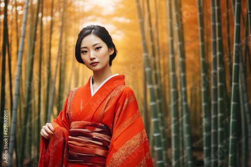 Asian woman in a bamboo forest