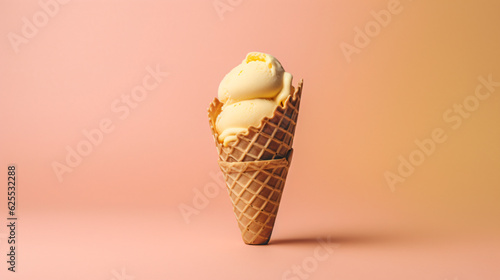 Ice cream cone on soft yellow background